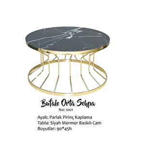 Brc 14051 Orta Sehp Bufalo Si̇yah Mermer Temper Cam Metal Gold Renk Kaplam El Yapı