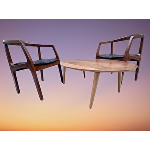Sandalye 19637 Tam Kolçak Oval Orta Sehpa Model Kayın Retro Ayak Parlak Ceviz
