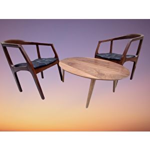 Sandalye 19637 Tam Kolçak Oval Orta Sehpa Model Kayın Retro Ayak Parlak Ceviz