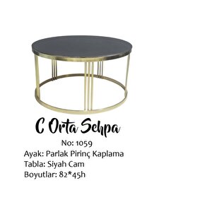 Brc Orta Sehpa C Model Düz Siyah Temper Cam Metal Gold Renk Kaplama Ayak El Yapım