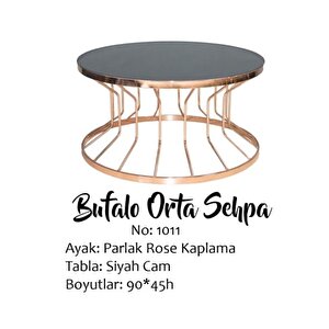 Brc 14054 Orta Sehpa Bufalo Model Düz Siyah Temper Cam Metal Rose Renk Kaplama