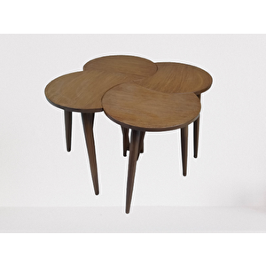 Zigon-orta 19618 Sehpa Takım Hi̇lal Model Parlak Ceviz Kayın Retro Ayak El Yapım