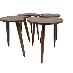 Zigon-orta 19618 Sehpa Takım Hi̇lal Model Parlak Ceviz Kayın Retro Ayak El Yapım