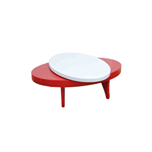 Dönerli Orta 18586 Sehpa Oval Kayın Retro Ayak Mdf Tabla Beyaz Kırmızı El Yapım