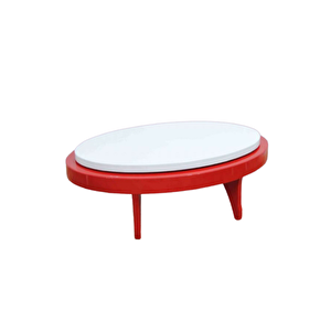 Dönerli Orta 18586 Sehpa Oval Kayın Retro Ayak Mdf Tabla Beyaz Kırmızı El Yapım