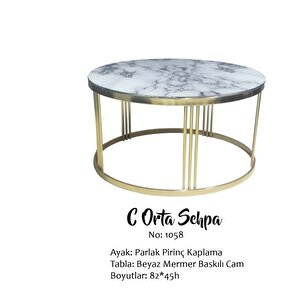 Brc 14057 Sehpa C Model Beyaz Mermer Temper Cam Metal Gold Renk Ayak El Yapım