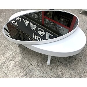 Orta Sehpa 17140 Dönerli Oval İnovati̇f Kayın Ayak Mdf Tabla Parlak Beyaz Füme Cam