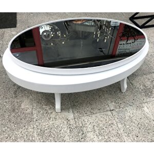 Orta Sehpa 17140 Dönerli Oval İnovati̇f Kayın Ayak Mdf Tabla Parlak Beyaz Füme Cam