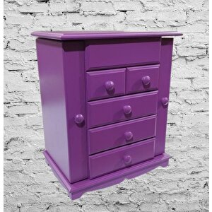 Hobi Takı Kutu Makyaj Şifonyer 90408 Model 9çekmece Parlak Mor Ahşap Mdf Elyapım