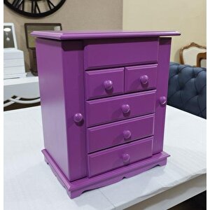 Hobi Takı Kutu Makyaj Şifonyer 90408 Model 9çekmece Parlak Mor Ahşap Mdf Elyapım