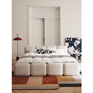 Mode Buklet 160 Cm. Döşemeli 2 Kişilik Baza Başlık Set 01 Beyaz Bukle Kumaş (evi̇ni̇ze Tesli̇m Kurulumlu)