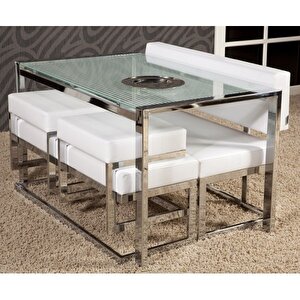 Masa-loca Bank Tk 17347 Model Metal Nikelaj Suni Deri Kırılmaz Temper Cam Masa