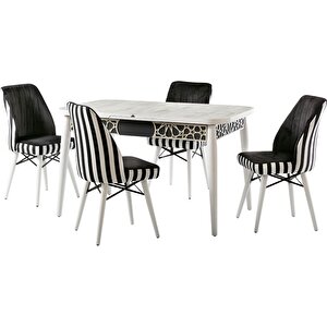 Masa-sandalye 14545 St Pi̇erloti̇ Alt Açıl Motif Pervaz Tabla Kayın Retro Beyaz Ayk