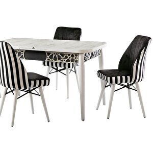 Masa-sandalye 14545 St Pi̇erloti̇ Alt Açıl Motif Pervaz Tabla Kayın Retro Beyaz Ayk