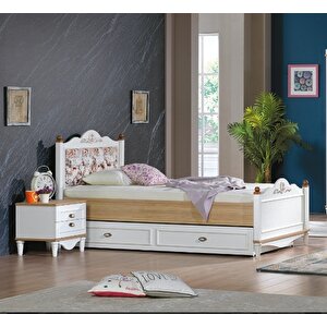 Karyola-komodin 14451 Urlu Flora İnovasyon Model Kayın Torna Kalite Yüksek Ayak Beyaz