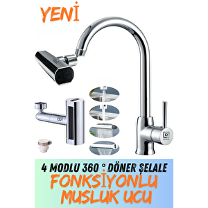 Yeni Tasarruflu 4 Modlu Şelale Ayarlanabilir Musluk Başlığı Mutfak Eviye Bataryası Lavabo Bataryası Ucu