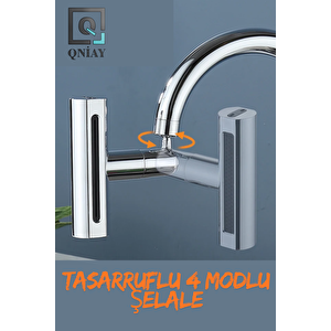Yeni Tasarruflu 4 Modlu Şelale Ayarlanabilir Musluk Başlığı Mutfak Eviye Bataryası Lavabo Bataryası Ucu