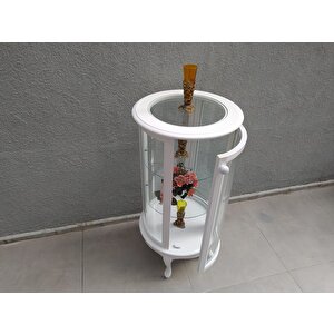 Gümüşlük Vitrin 17431 Yuvarlak Model Parlak Beyaz Kayın Aslan Ayak Bombe Cam 98