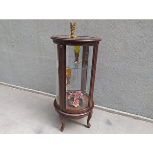Gümüşlük Vitrin 17439 Yuvarlak Model Parlak Ceviz Kayın Aslan Ayak Bombe Cam