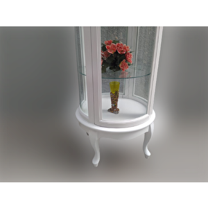 Gümüşlük Vitrin 17432 Yuvarlak Model Beyaz Kayın Aslan Ayak 3raf Bombe Cam 120cm