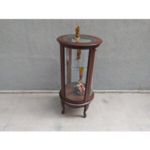 Gümüşlük Vitrin 17435 Yuvarlak Model Parlak Ceviz Kayın Aslan Ayak Bombe Cam