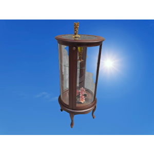 Gümüşlük Vitrin 17435 Yuvarlak Model Parlak Ceviz Kayın Aslan Ayak Bombe Cam