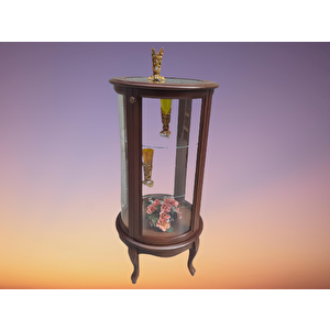 Gümüşlük Vitrin 17435 Yuvarlak Model Parlak Ceviz Kayın Aslan Ayak Bombe Cam