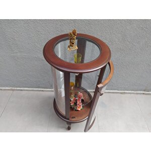 Gümüşlük Vitrin 17438 Yuvarlak 120 Model Parlak Ceviz Kayın Aslan Ayak Bombe Cam