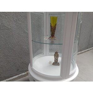Gümüşlük Vitrin 17428 Yuvarlak Model Parlak Beyaz Kayın Aslan Ayak Bombe Cam 78