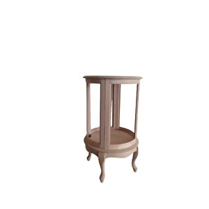 Gümüşlük Vitrin 18506 Yuvarlak Model 78 Ham Kayın Lüken Aslan Ayak 1 Raf El Yapım