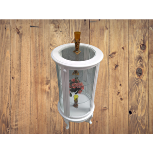 Gümüşlük Vitrin 17433 Yuvarlak Model Parlak Beyz Kayın Aslan Ayak Bombe Cam 120cm