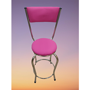 Sandalye 14572 Bar Yüksek Model Pembe Fuşya 4 Ad Metal Nikelaj Suni Deri Döşeme