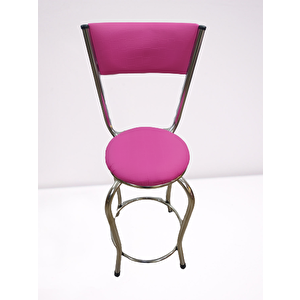Sandalye 14572 Bar Yüksek Model Pembe Fuşya 4 Ad Metal Nikelaj Suni Deri Döşeme