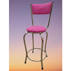 Sandalye 14572 Bar Yüksek Model Pembe Fuşya 4 Ad Metal Nikelaj Suni Deri Döşeme