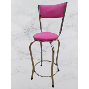 Sandalye 14572 Bar Yüksek Model Pembe Fuşya 4 Ad Metal Nikelaj Suni Deri Döşeme