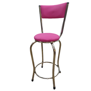 Sandalye 14572 Bar Yüksek Model Pembe Fuşya 4 Ad Metal Nikelaj Suni Deri Döşeme