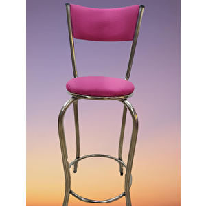 Sandalye 14572 Bar Yüksek Model Pembe Fuşya 4 Ad Metal Nikelaj Suni Deri Döşeme