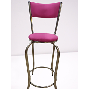 Sandalye 14572 Bar Yüksek Model Pembe Fuşya 4 Ad Metal Nikelaj Suni Deri Döşeme