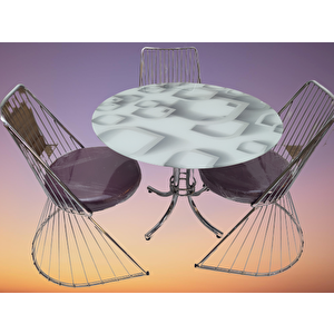 Masa 14151 Tel Sandalye Metal Nikelaj Ayak Japon Temper Balık Sürü Cam El Yapım