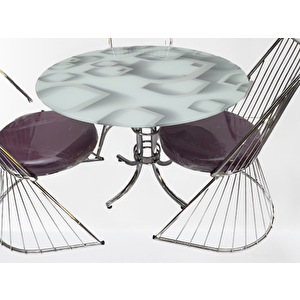 Masa 14151 Tel Sandalye Metal Nikelaj Ayak Japon Temper Balık Sürü Cam El Yapım
