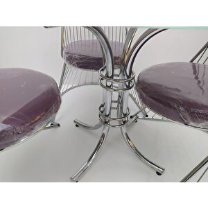 Masa 14153 Tel Sandalye Tk Metal Nikelaj Ayak Japon Temper Kırılmaz Cam El Yapım