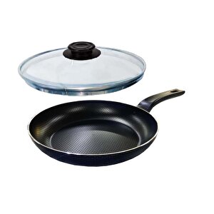 Teflon Tava 24 Cm Petek Desenli Cam Kapaklı
