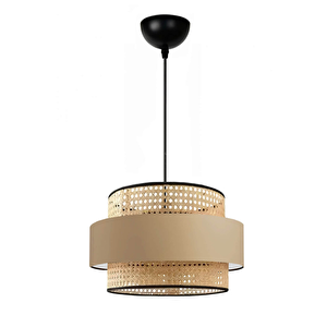 Bohem Trio Metal Kasalı Gerçek Rattan Ve Kahve Kumaş Salon Avize Üç Katlı Pasta Yatak Odası Sarkıt