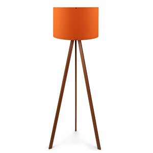 A&g Ahşap Tripod Lambader Kumaş Başlık Köşe Lambası Turuncu