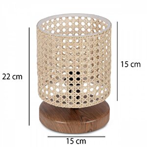 Rattan Başlıklı Rakkas Serisi Ahşap Tabanlı Mini Hazeran Abajur