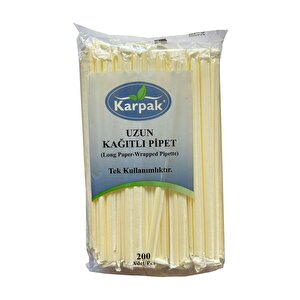 Kağıtlı Sargılı Beyaz Tek Kullanımlık Düz Pipet Kamış 23 Cm. - 200 Adetlik 3 Paket