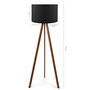 A&g Ahşap Tripod Lambader Kumaş Başlık Köşe Lambası Siyah
