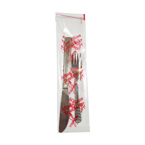 Çatal Kaşık Bıçak Poşeti - Afiyet Olsun Yazılı Baskılı - Şeffaf - 1 Kg. Lık 10 Paket