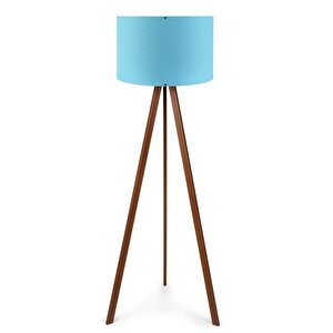 A&g Ahşap Tripod Lambader Kumaş Başlık Köşe Lambası Mavi