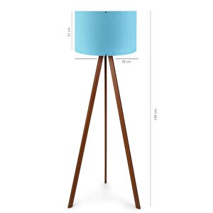 A&g Ahşap Tripod Lambader Kumaş Başlık Köşe Lambası Mavi